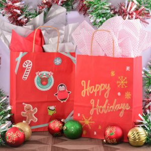 stock items, reusable stock items, paper shopping bags , reusable shopping bags, holiday gift wrapping, holiday season 2021,